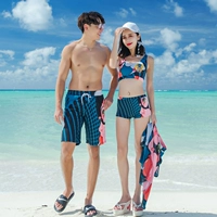 Cặp đôi đồ bơi nữ 2019 che bụng thon gọn gợi cảm váy bảo thủ nam quần đi biển phù hợp với áo tắm mùa xuân nóng bỏng - Vài đồ bơi 	đồ đôi đi biển màu xanh