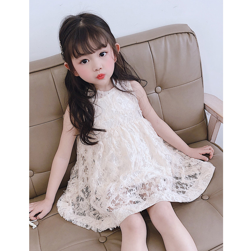 Girl Sleeveless Vest Skirt Summer Thin Ocean Princess Dress 2023 Summer Dress New Children Lace Dress Fairy