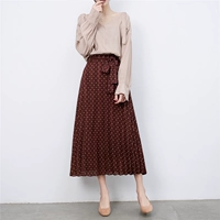Весенняя длинная кофейная юбка, коллекция 2021, А-силуэт, яркий броский стиль, высокая талия
