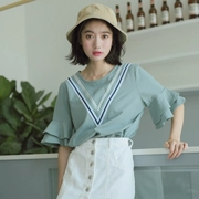 Áo sơ mi tay ngắn tay áo thun nữ sinh viên Hàn Quốc phiên bản 2019 hè mới của phụ nữ thả rông hoang dã nhỏ tươi - Áo phông