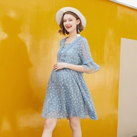 Летняя одежда для беременных, комплект, платье, длинная модная мини-юбка, приталенная шифоновая юбка, короткий рукав, с рукавом, 2020