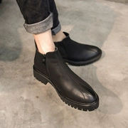Han Kiều ~ Phiên bản Hàn Quốc của giày Martin mới cho nam Giày cao cổ da Anh mùa thu và mùa đông dây kéo màu đen