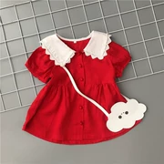 Quần áo trẻ em Hàn Quốc mùa hè mới cho bé gái siêu mềm bằng vải cotton và vải lanh thoáng khí màu đỏ váy công chúa - Váy