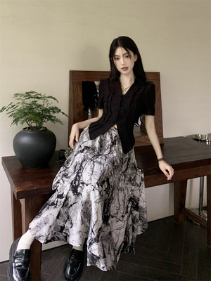 taobao agent Summer set, design pleated skirt, plus size, Chinese style, with short sleeve, trend of season