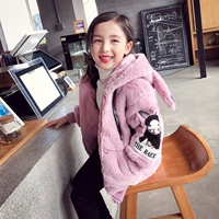 Áo khoác bé gái 2018 mới mùa đông trẻ em dày áo len ấm áp dây kéo áo thỏ tai Hàn Quốc áo khoác Jean bé gái cá tính