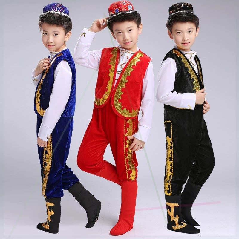 Sáu một số trang phục biểu diễn dân tộc Hui Bé trai người Duy Ngô Nhĩ Trang phục múa Duy Ngô Nhĩ Trang phục trẻ em Duy Ngô Nhĩ Tân Cương - Trang phục