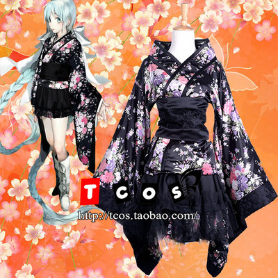 taobao agent TCOS black cherry blossom cos heavy cherry kimono pure land clothing maid COSPLAY women's clothing