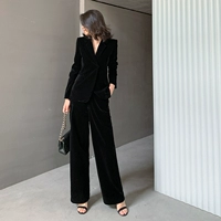 Mealiers Расширенный бархатный модный комплект, черный осенний пиджак классического кроя, изысканный стиль, в корейском стиле