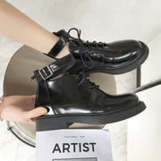 2018 mới mùa thu retro đầu máy gió Anh giày ngắn nữ bằng sáng chế da phẳng giày cao sinh viên Martin ủng