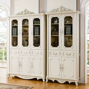 Tủ sách Âu đôi cửa ba cửa hai tủ sách Pháp có khóa cửa kính nghiên cứu đồ nội thất màu trắng - Nhà cung cấp đồ nội thất