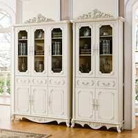 Tủ sách Âu đôi cửa ba cửa hai tủ sách Pháp có khóa cửa kính nghiên cứu đồ nội thất màu trắng - Nhà cung cấp đồ nội thất móc dán tường