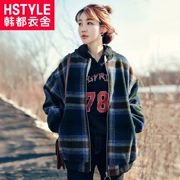 Quần áo Handu 2018 Phụ nữ Hàn Quốc mùa đông mới lười biếng kẻ sọc retro kẻ sọc ngắn len - Áo khoác ngắn
