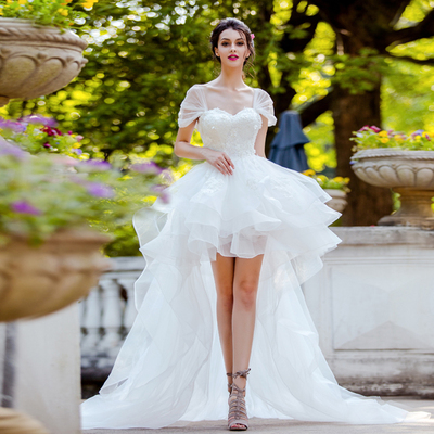 taobao agent Lace wedding dress for bride, asymmetric cut