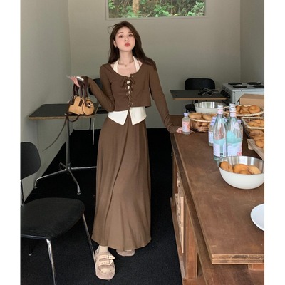 taobao agent Retro pleated skirt, long skirt, plus size, high waist, 2023 collection, autumn, fitted