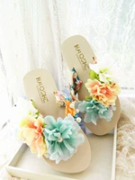 Нескользящая пляжная обувь, сланцы из жемчуга, летние тапочки, сандалии для отдыха, в цветочек, в корейском стиле