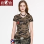 Battlefield Trung Quốc T-Shirt Slim-phù hợp với mùa hè 2013 ngắn tay ngụy trang phù hợp với V-Cổ nữ quân đội fan nguồn cung cấp quần áo giày quân đội giá rẻ