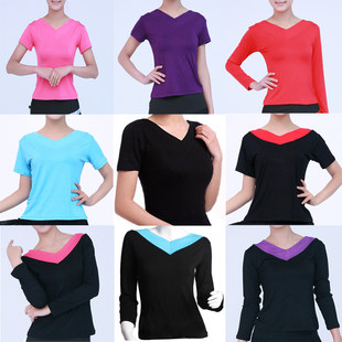 Бесплатная доставка модальный хлопок короткий рукав кадриль танцевать пиджак Женская v -neck фитнес латинский Прыгать кадриль танцевать одежда