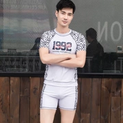 Tay áo ngắn thể thao Chia tay áo tắm nam Nửa tay áo bơi Thời trang Áo tắm toàn thân Top + Quần short boxer bảo thủ - Nam bơi đầm