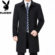 Playboy mùa đông áo len cashmere nam dài trung niên áo len dày lên ve áo cha