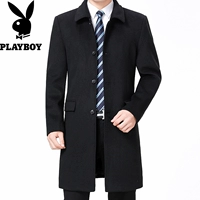 Playboy mùa đông áo len cashmere nam dài trung niên áo len dày lên ve áo cha áo len nam