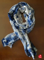 Сине-белый шарф, осенняя сверхдлинная универсальная накидка, тонкое плетение, 220×90см