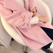 Áo khoác len hồng phiên bản Hàn Quốc 2018 xuân mới phong cách lỏng tay áo chín điểm cashmere áo dài nữ giữa