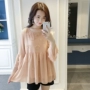 Phụ nữ mang thai áo voan ngắn đoạn 7 điểm tay áo bà bầu 2019 mới thời trang Hàn Quốc hoang dã mẫu mùa xuân hè - Áo thai sản áo ngực bà bầu