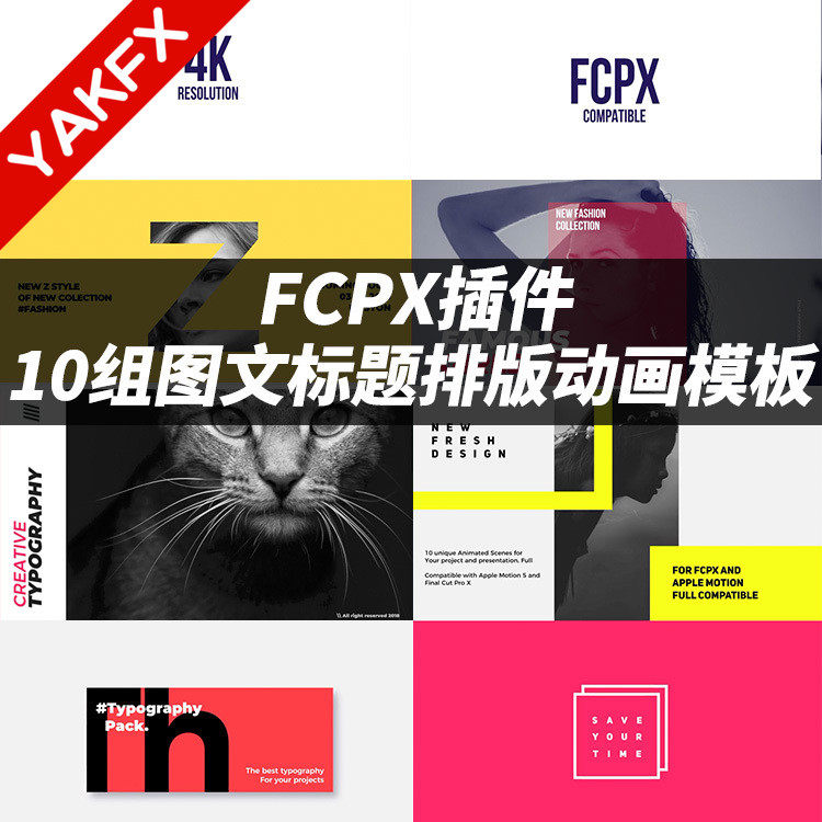 FCPX插件：10组图像文字标题字幕排版动画模板-天天素材网
