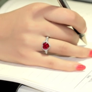 Kho báu đầy màu sắc ruby ​​925 sterling bạc nhẫn nữ mô hình màu đỏ corundum tourmaline nhẫn kim cương mạ vàng 18K trang sức châu Âu và Mỹ - Nhẫn