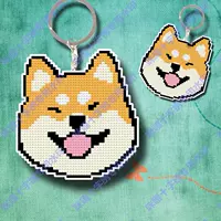 Mica Cross Stitch Stitch Caychain Двойная вышиваемая сумка S464 God Dog 3 Puppy Shiba Inu