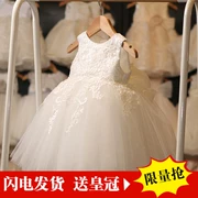 Hoa cô gái ăn mặc nữ mới công chúa váy cô gái ăn mặc pettiskirt váy cưới màu trắng trẻ em sáu một trang phục