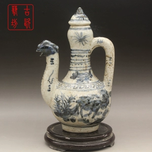[明青花鸡头壶古玩青花古董瓷器陶瓷摆件古玩杂项收藏仿古瓷器促销]