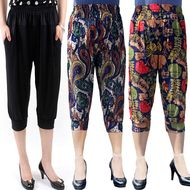 Trung niên mùa hè ăn mặc mẹ quần kích thước lớn bảy- cánh cây ra hoa đàn hồi cao eo quần âu băng lụa rộng chân quần phần mỏng áo khoác cho phụ nữ 50 tuổi