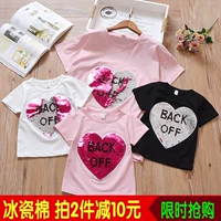 2018 cô gái mới mùa hè t-shirt nữ bé ngắn tay trẻ em mùa hè cô gái tình yêu sequins t-shirt cha mẹ và con t-shirt đồ bộ bé trai