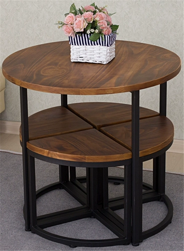 Американский стиль железной ретро -столик для кофейного столика маленький круглый столик минималистский круглый деревянный столик для обеда кафе маленький стол и стул Комбинированный стол
