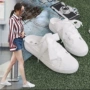 2017 mới nhỏ giày trắng nữ ruy băng mùa hè giày vải thoáng khí học sinh Giày lười Hàn Quốc nửa hoang dã kéo giày trắng - Plimsolls giầy cổ cao nữ