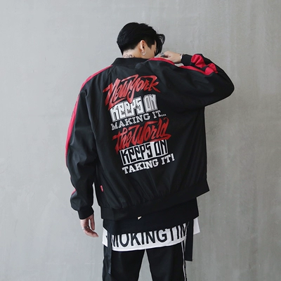 Áo khoác nam 2018 mới của Hàn Quốc phiên bản của xu hướng của sinh viên đẹp trai hip hop áo khoác cộng với phân bón chất béo XL đồng phục bóng chày áo khoác bóng chày bomber Đồng phục bóng chày