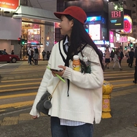 Mùa thu và mùa đông mới của Hàn Quốc phiên bản của các trường đại học gió hem chia lỏng hoang dã sọc V-Cổ áo thun áo len nữ sinh viên áo sơ mi các mẫu áo len nữ đẹp