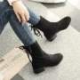 Dây đeo đơn giản đa năng với giày cao gót dày và cỡ lớn 43 44 45 46 47 Giày đế bằng cỡ lớn boot nữ cổ thấp