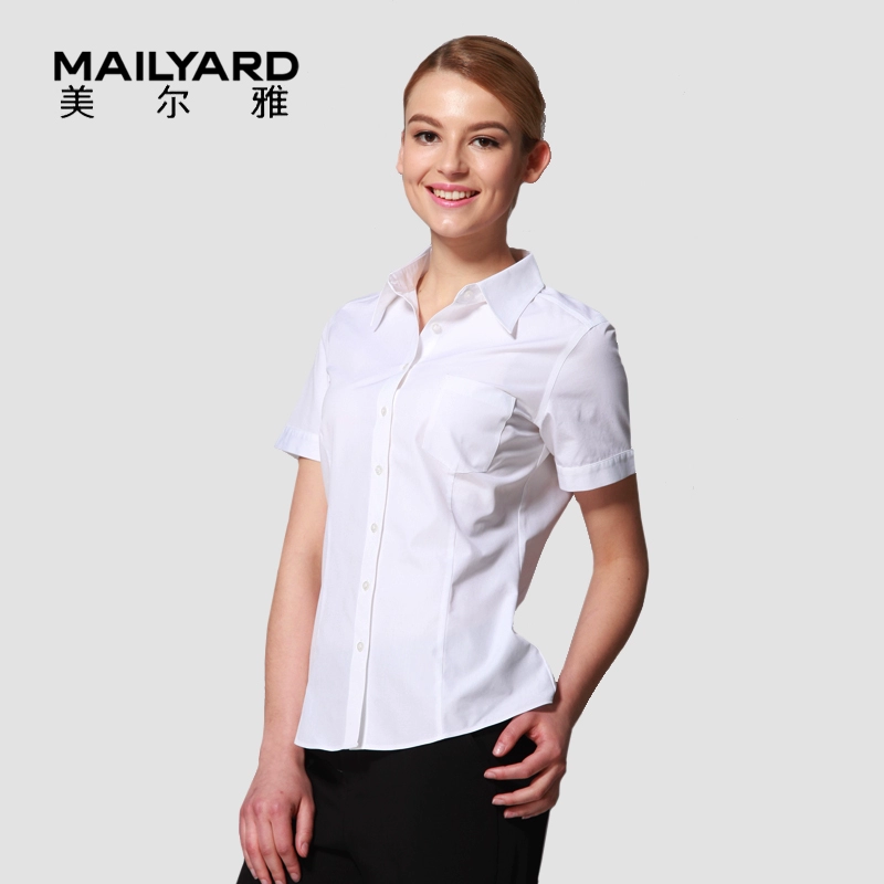 Merya của phụ nữ mặc kinh doanh mặc áo sơ mi trắng ngắn tay cotton phi sắt hàng đầu doanh nghiệp CV dụng cụ áo sơ mi 027 - Áo sơ mi