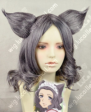 taobao agent Half -Demon Girl Boilfish Boil purple -gray cat ears and elasticity, gentle roll cosplay wigs
