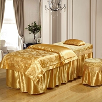 Thẩm mỹ viện làm đẹp bao gồm bốn bộ massage trị liệu cao cấp khử trùng giường bọc bông màu rắn ren châu Âu màu vàng mẫu ga giường spa