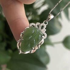 Ювелирные изделия и полуфабрикаты 子美描述自拍摄杜绝神仙图天然新疆和田碧玉树叶吊坠正装大气配15