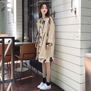 Đầu mùa thu của phụ nữ Hàn Quốc phiên bản của đoạn dài lỏng phù hợp với cổ áo một nút áo gió dài tay áo giản dị jacket coat triều