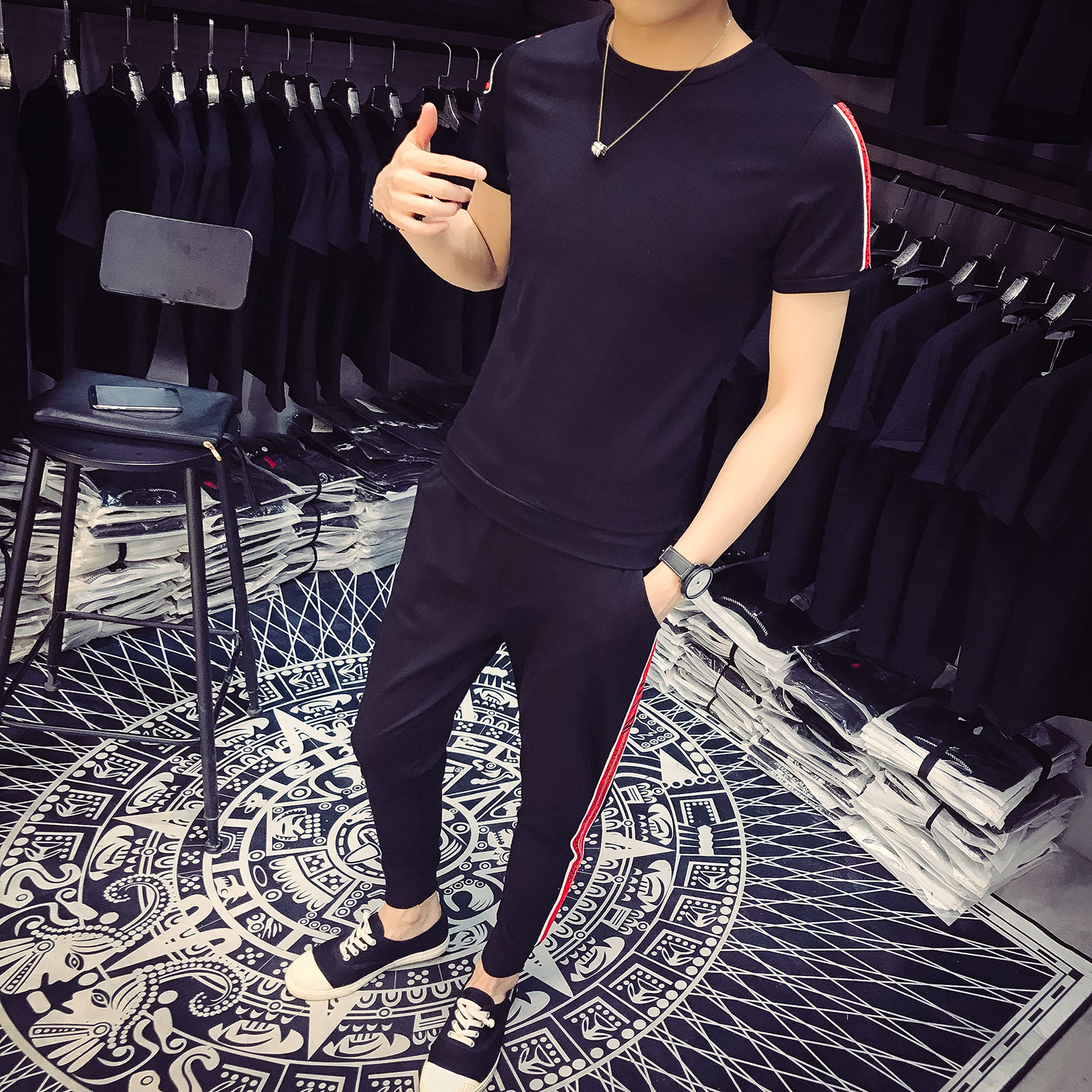 2018社会哥运动套装男短袖精神小伙套装a460-mt31-p80