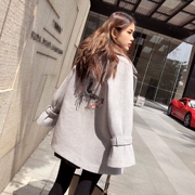 Bí ẩn trình diễn áo len nữ dài phần 2017 mùa đông phiên bản mới của Hàn Quốc áo len thêu mỏng nữ triều - Áo Hàn Quốc