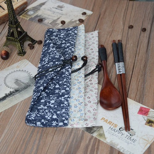 Японский ретро тканевый мешок, портативная сумка, посуда, комплект, простой и элегантный дизайн