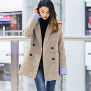 Mùa thu và mùa đông 2017 phiên bản mới của Hàn Quốc với áo khoác len kẻ sọc mỏng manh trong phần dài áo len dày của phụ nữ - Trung bình và dài Coat