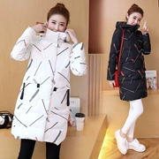 Cotton 袄 nữ 2018 mùa đông mới của Hàn Quốc phiên bản của lỏng in xuống bông độn đoạn dài hoang dã đầu gối coat coat