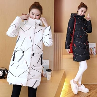 Cotton 袄 nữ 2018 mùa đông mới của Hàn Quốc phiên bản của lỏng in xuống bông độn đoạn dài hoang dã đầu gối coat coat áo phao nữ đẹp 2020